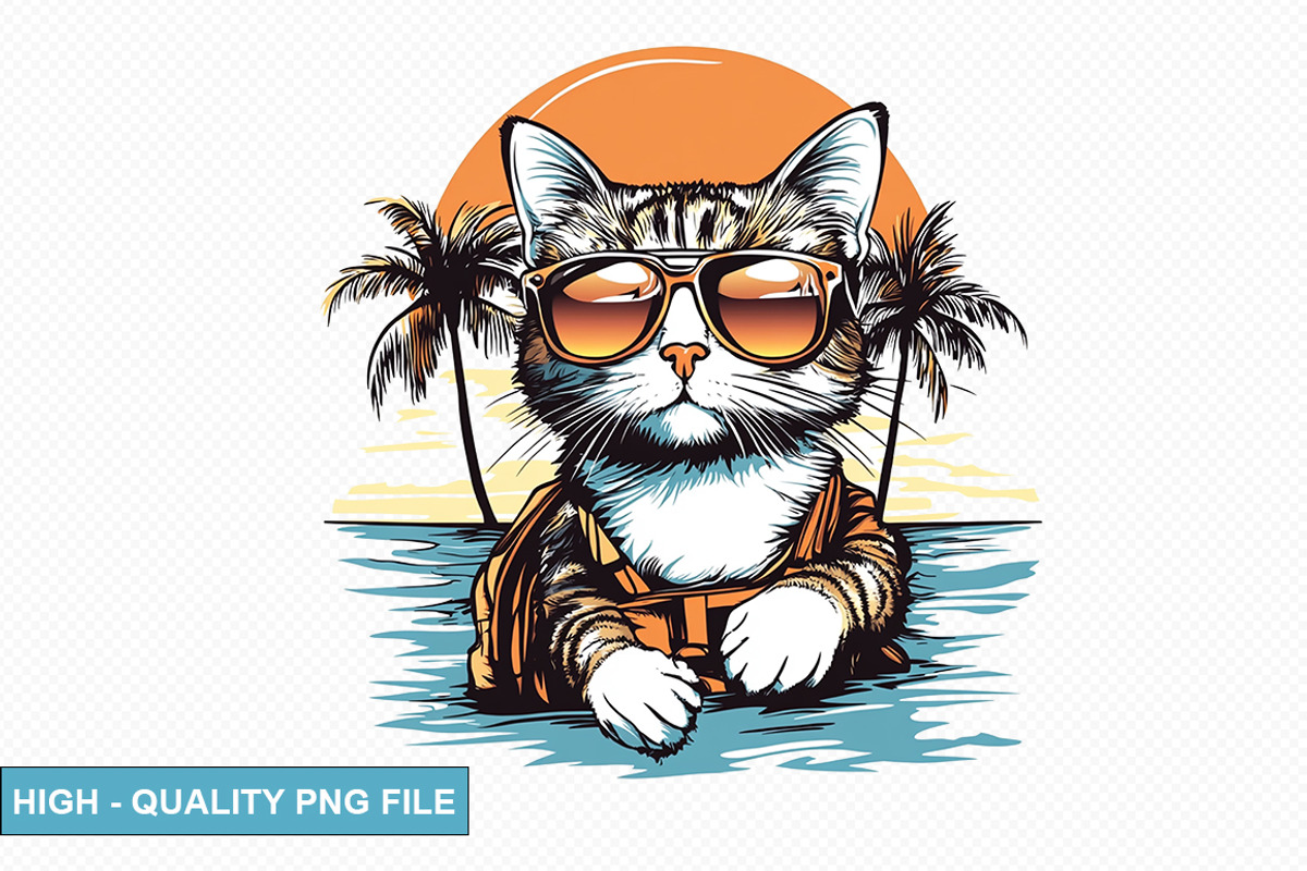 Cute Cat on the Beach Clipart Bundle, a Graphic by crative8112 (Photo 2 of 11)