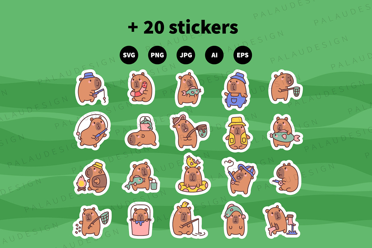 Kawaii Capybara Fishing, an Animal Illustration by Palau (Photo 12 of 12)