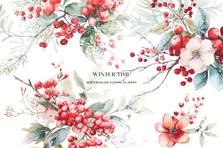 Watercolor Winter Berry Clipart, a Decorative Illustration by Patishop Art