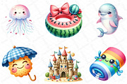 Kawaii Summer Beach Clipart Bundle, an Illustration by DreamPrint404 (Thumbnail 6 of 6)