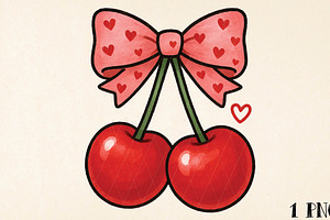 Valentine Cherry Bow Png, an Illustration by DreamPrint404