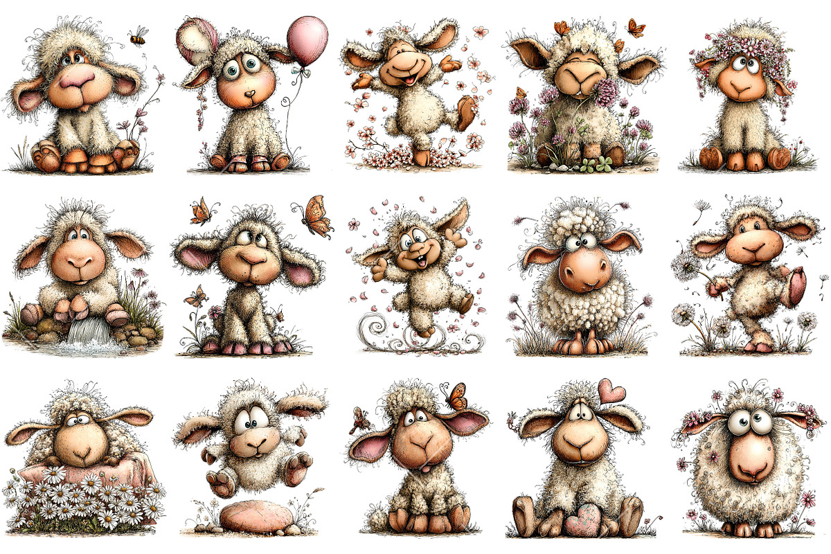 Whimsical Spring Sheep Clipart, an Illustration by OK Design (Photo 3 of 6)