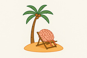 brain relaxing on island, generative AI, a Photo by Nito
