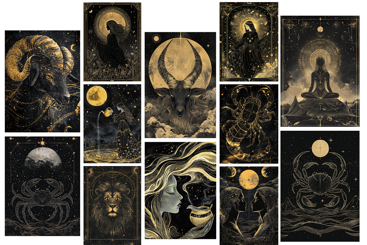 GoldenSky Zodiac Star Sign Posters, a Background Graphic by NadiaTheronArt (Photo 2 of 5)