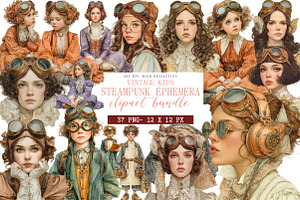 Vintage Kids Steampunk Ephemera, an Illustration by DreamArtGraphic