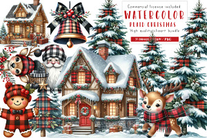 Kawaii Plaid Christmas Clipart, an Illustration by CreationArt