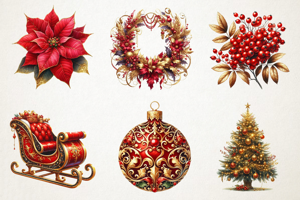Elegant Gold & Red Christmas Clipart, an Illustration by RobertsArt (Photo 3 of 7)