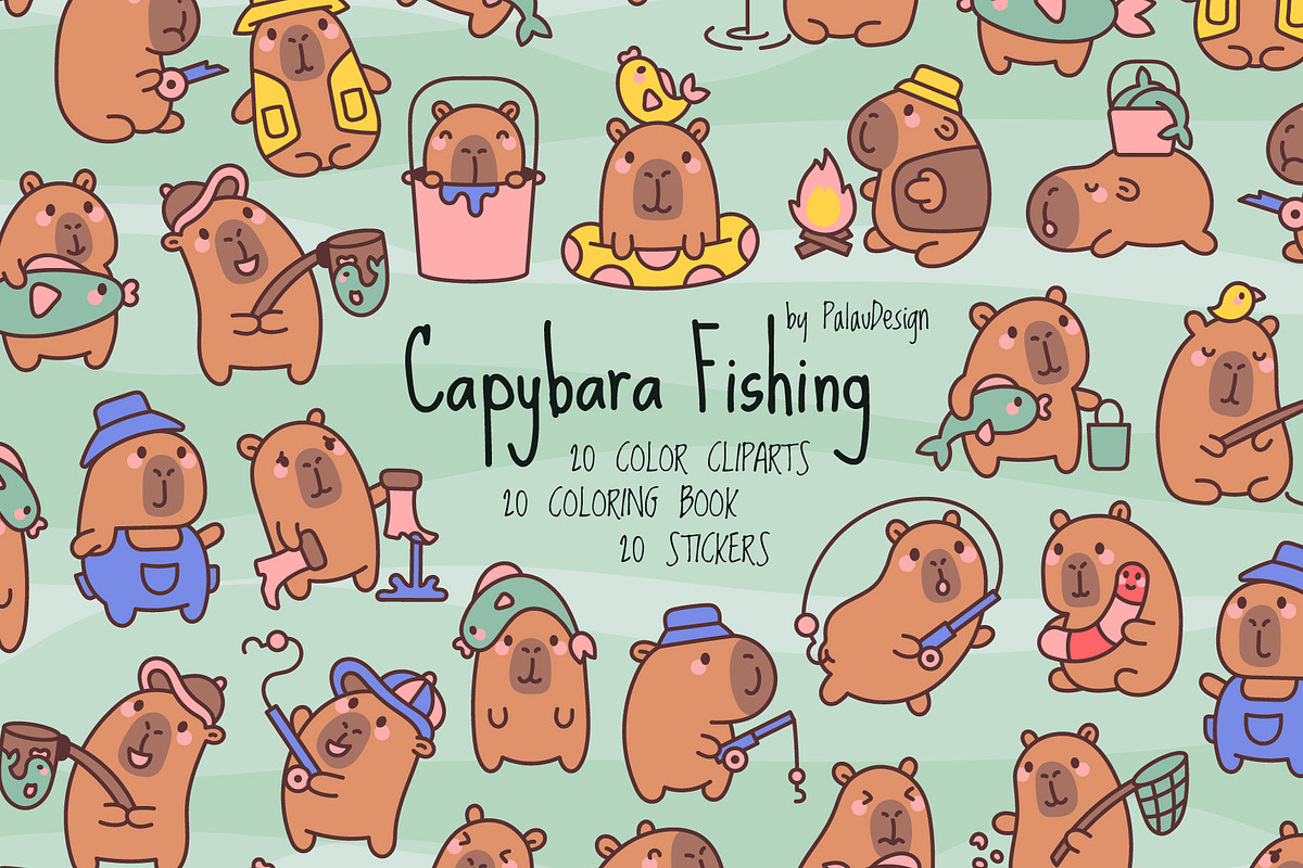 Kawaii Capybara Fishing, an Animal Illustration by Palau (Photo 1 of 12)