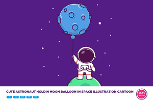 Cute Astronaut Holding Moon Balloon