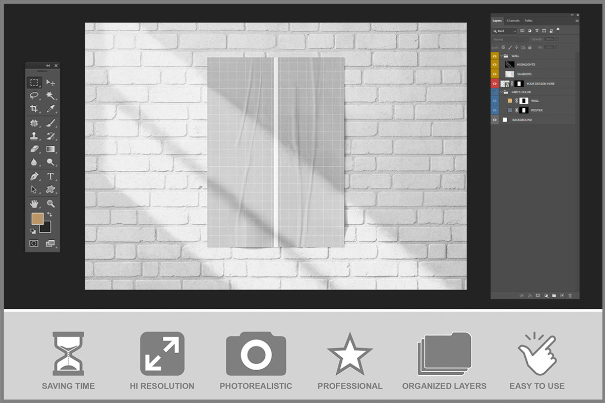 Poster Mockup on Brick Wall PSD, an Advertising Mockup by Bruno's Shop (Photo 3 of 4)