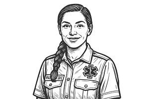 female paramedic engraving vector, a Healthcare Illustration by AlexArt