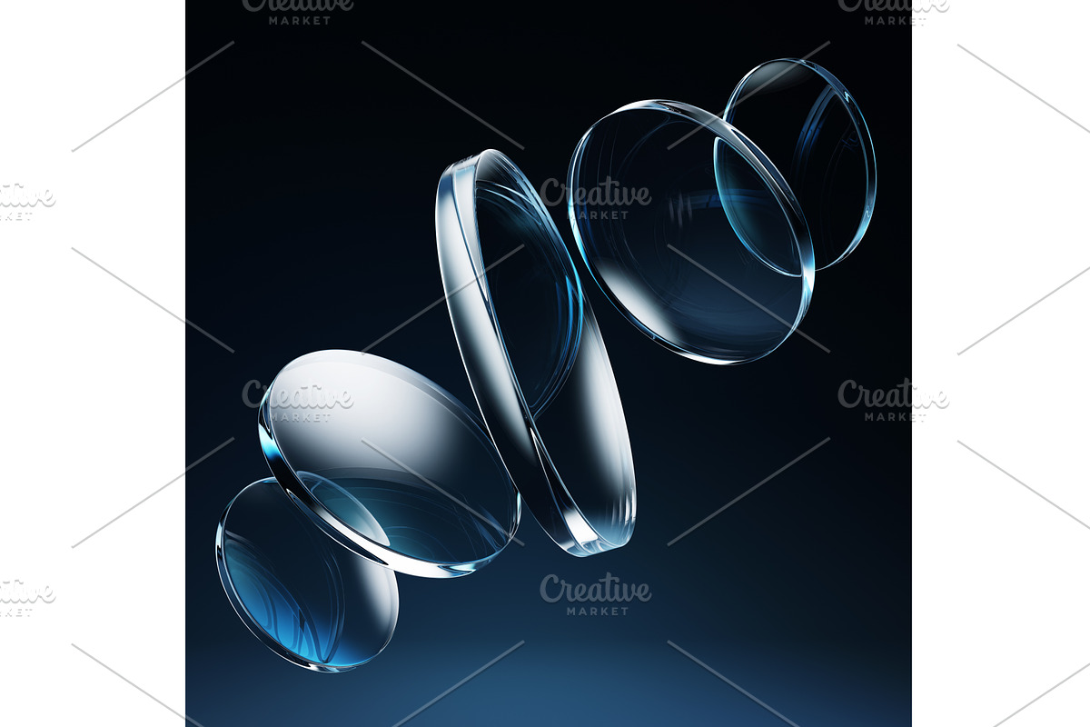 3d crystal glass disks on dark blue, a Textures & Material 3D Model by Marozhkastudio