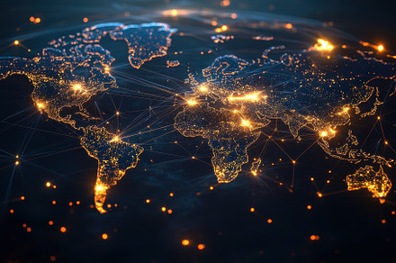 A glowing world map with lines, a Technology Photo by Pavel_design