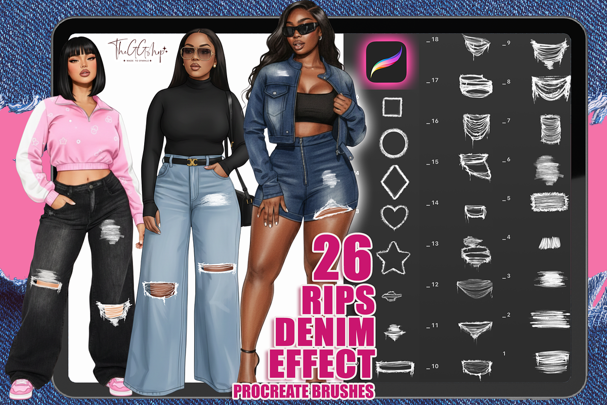 Procreate Denim Rips & Frayed Edges, a Brush Add-On by The GG Shop (Photo 1 of 6)