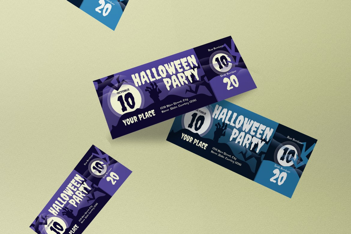 Purple Halloween Party Ticket, a Card Template by graphicook (Photo 3 of 3)