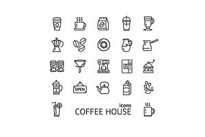 Coffee House Thin Line Icon Set.