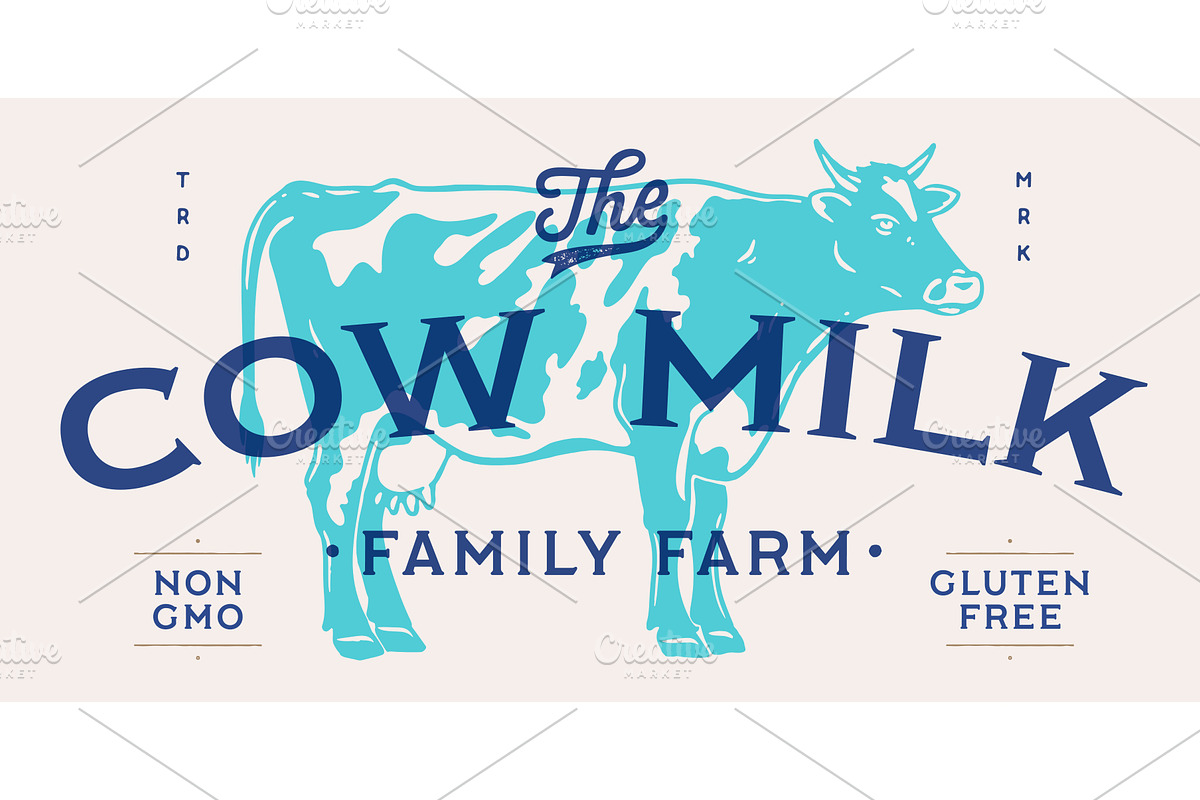 Cow, milk, dairy tag label. Template, a Food Illustration by Foxys Graphic