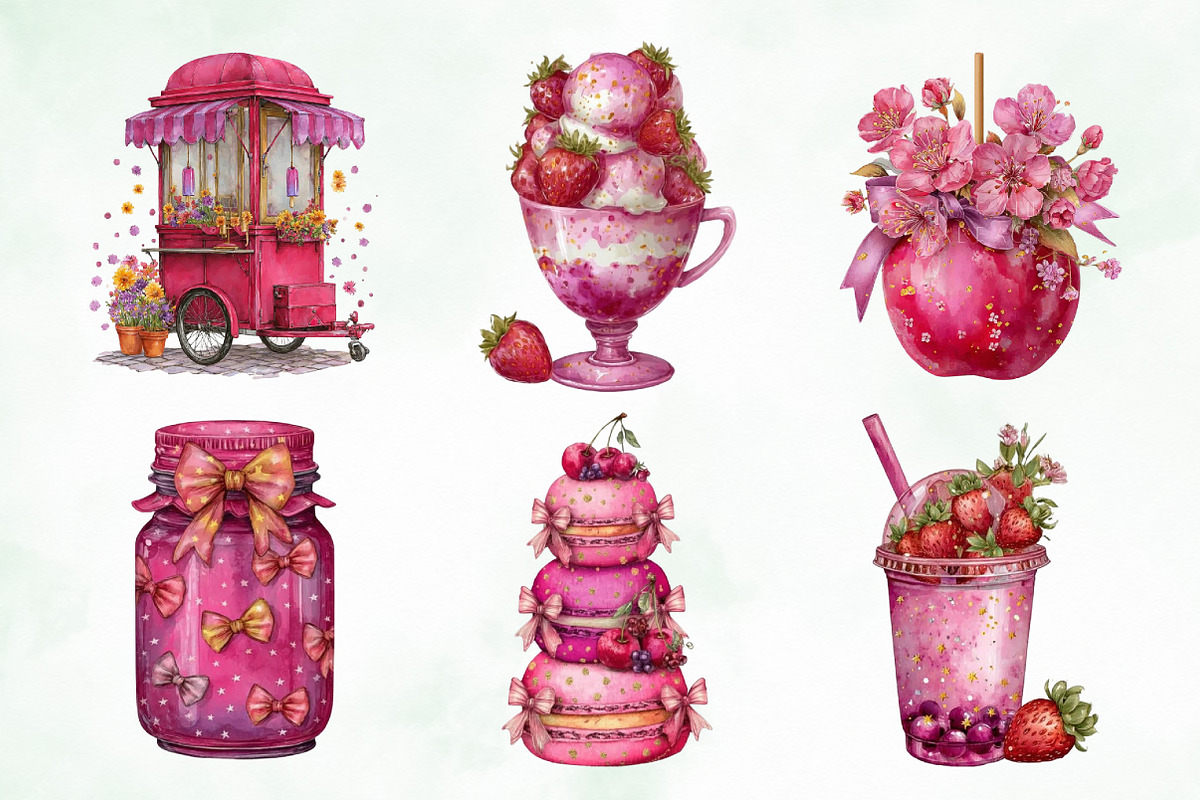 Whimsical Pink Sweet Summer Clipart, a Seasonal Illustration by Creative Art (Photo 5 of 8)