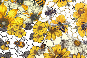 Seamless Honey Bee Digital Paper