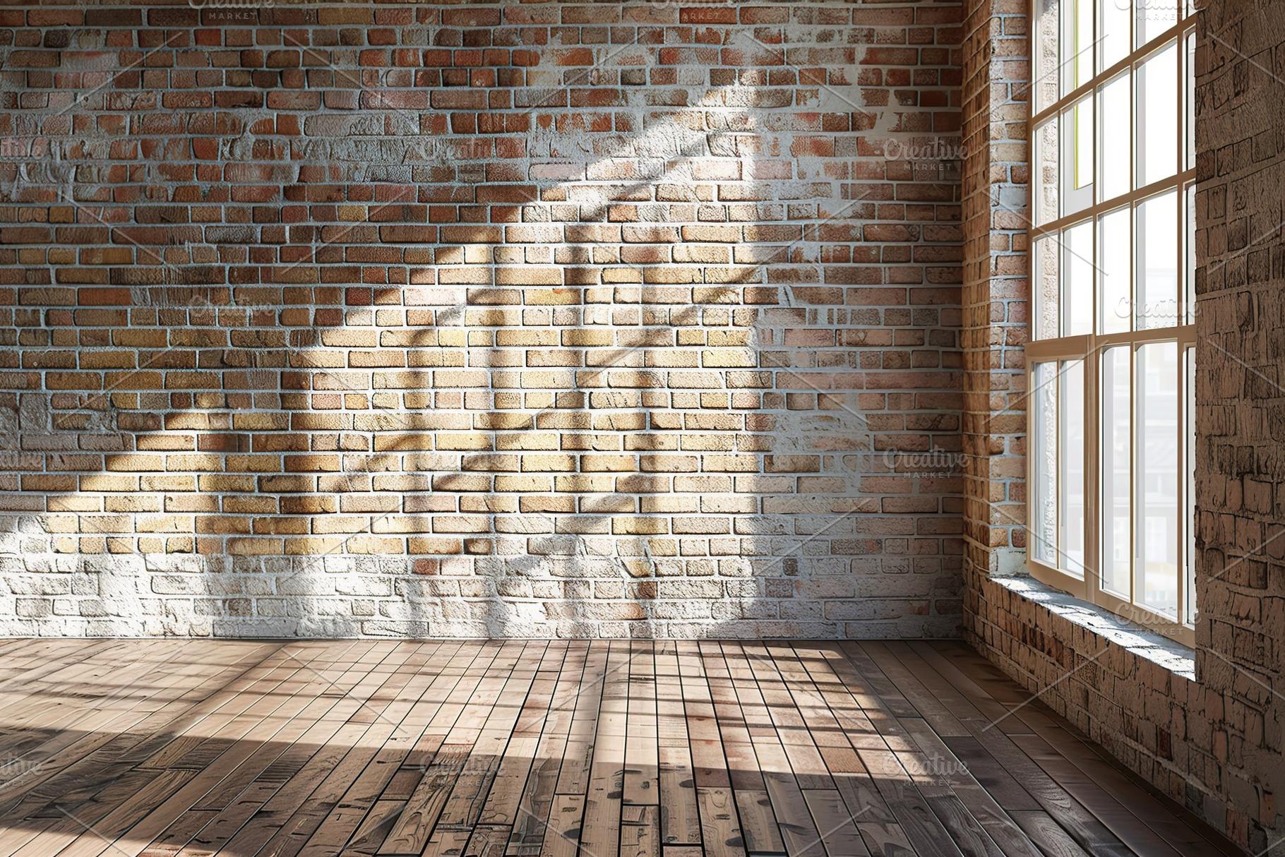 Wooden floor with brown wall in room with sunlight through the window, a Background Photo by AlyaAnd