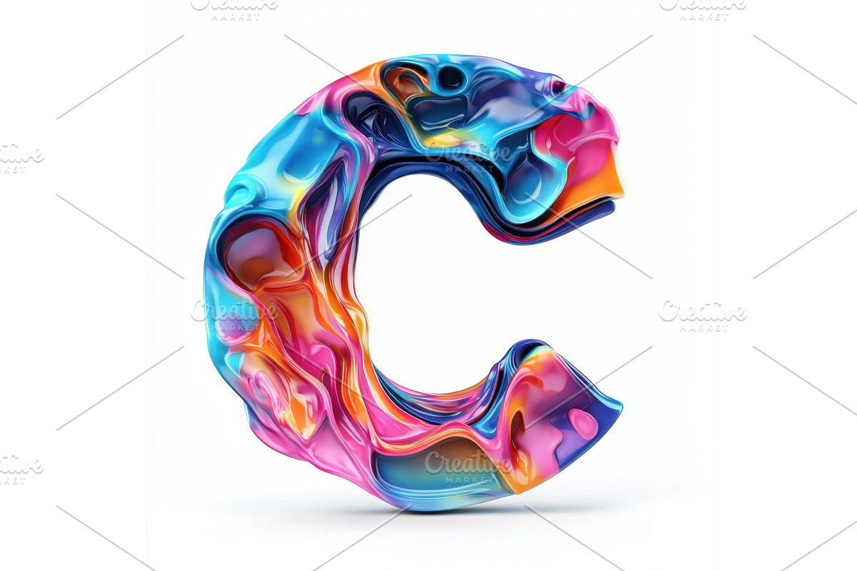Colorful 3D letter C made of fluid, an Illustration by tilialucida