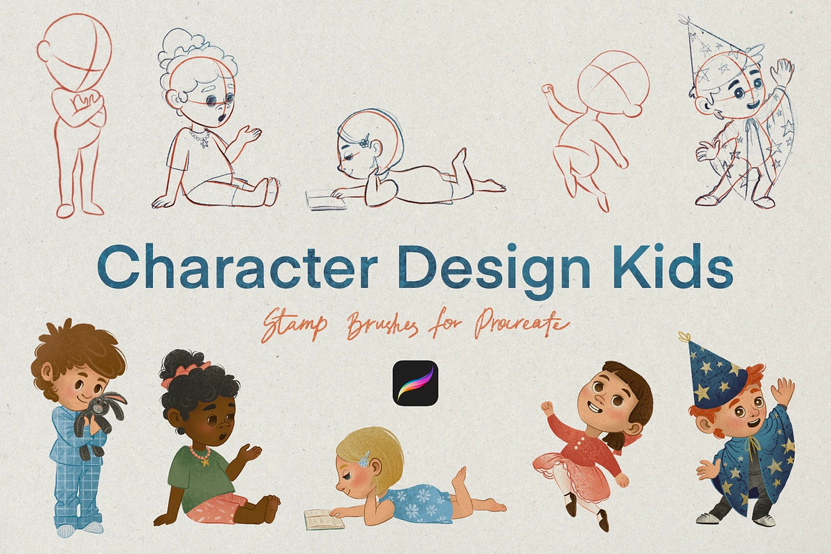 Character Design Kids. Stamp Brushes, a Brush Add-On by Maria Summer (Photo 1 of 10)