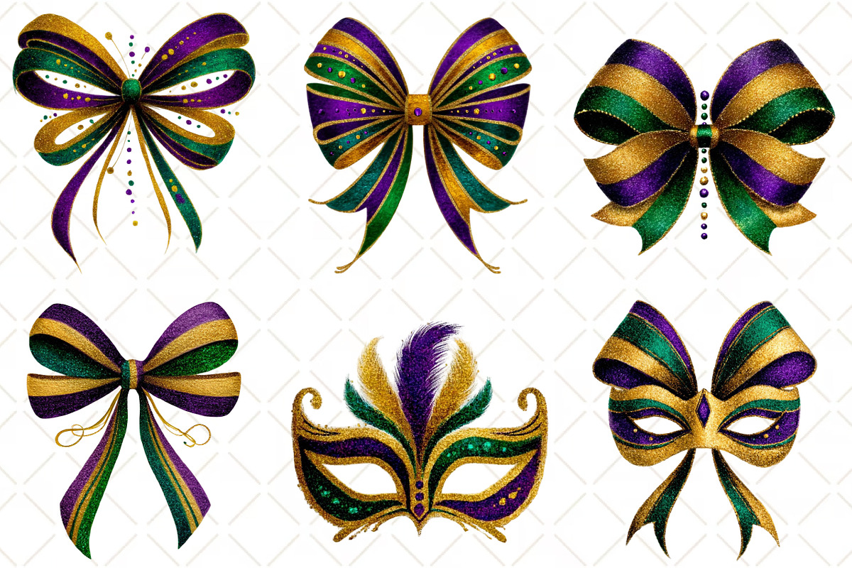 Mardi Gras Bow Coquette Bow, an Illustration by Black Bird Studio (Photo 3 of 6)