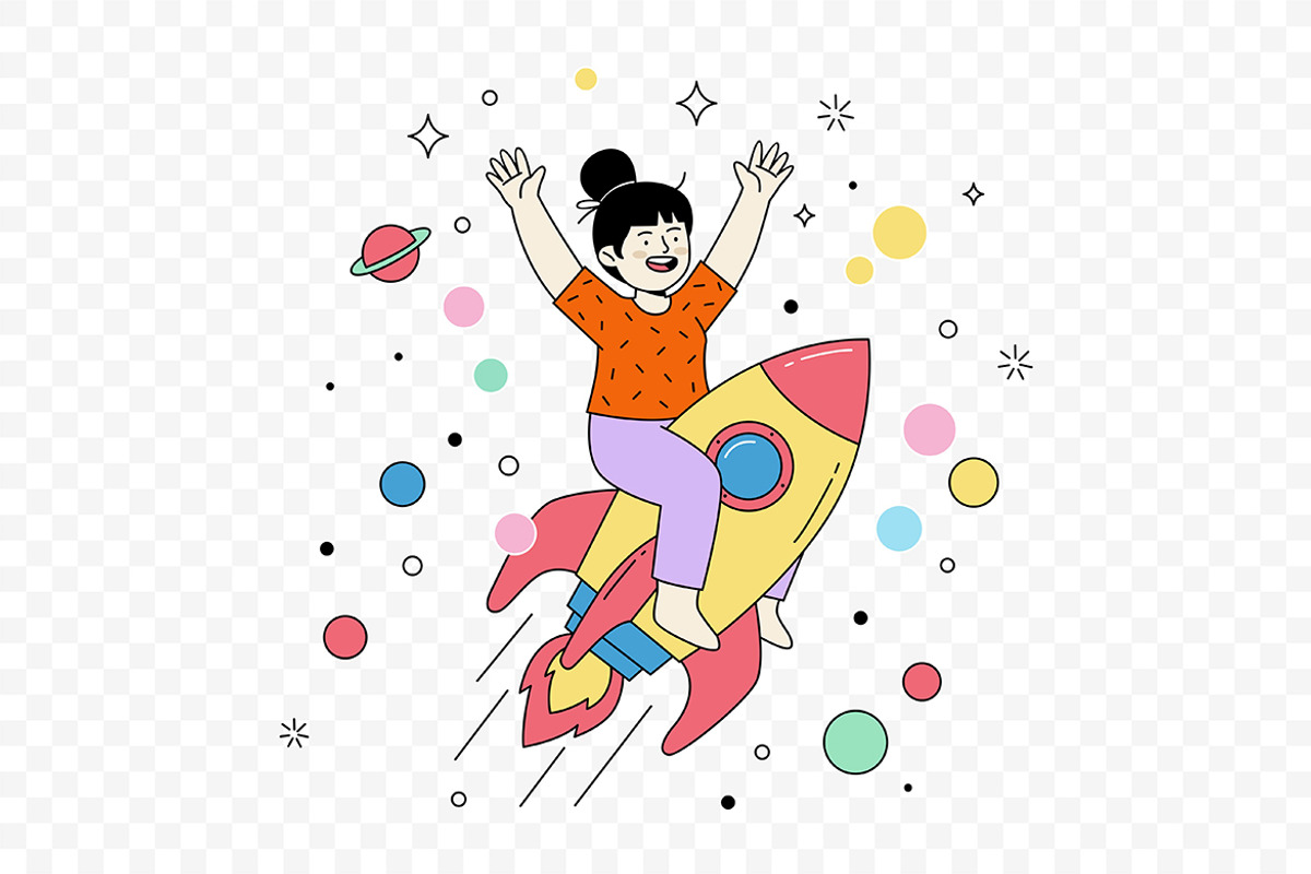 Cute Girl Riding Rocket in Space, a Person Illustration by Partikusi Design (Photo 3 of 3)