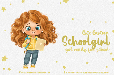 Cute cartoon curle haired schoolgirl
