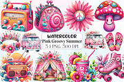 Pink Groovy Summer Clipart, an Illustration by CraftArtStudio (Thumbnail 1 of 6)
