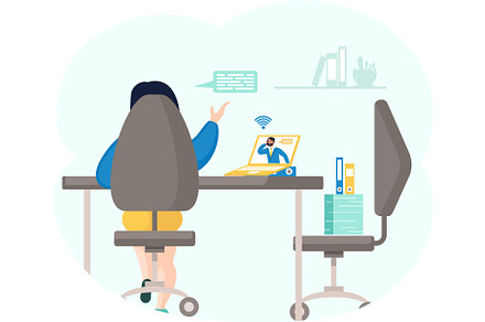 Conference call at office woman and, a Person Illustration by TopVector