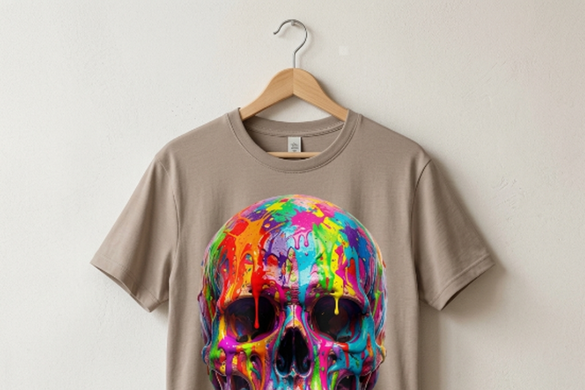Splatter Paint Skull Design, a Shirt Mockup by Vector Stall (Photo 1 of 14)