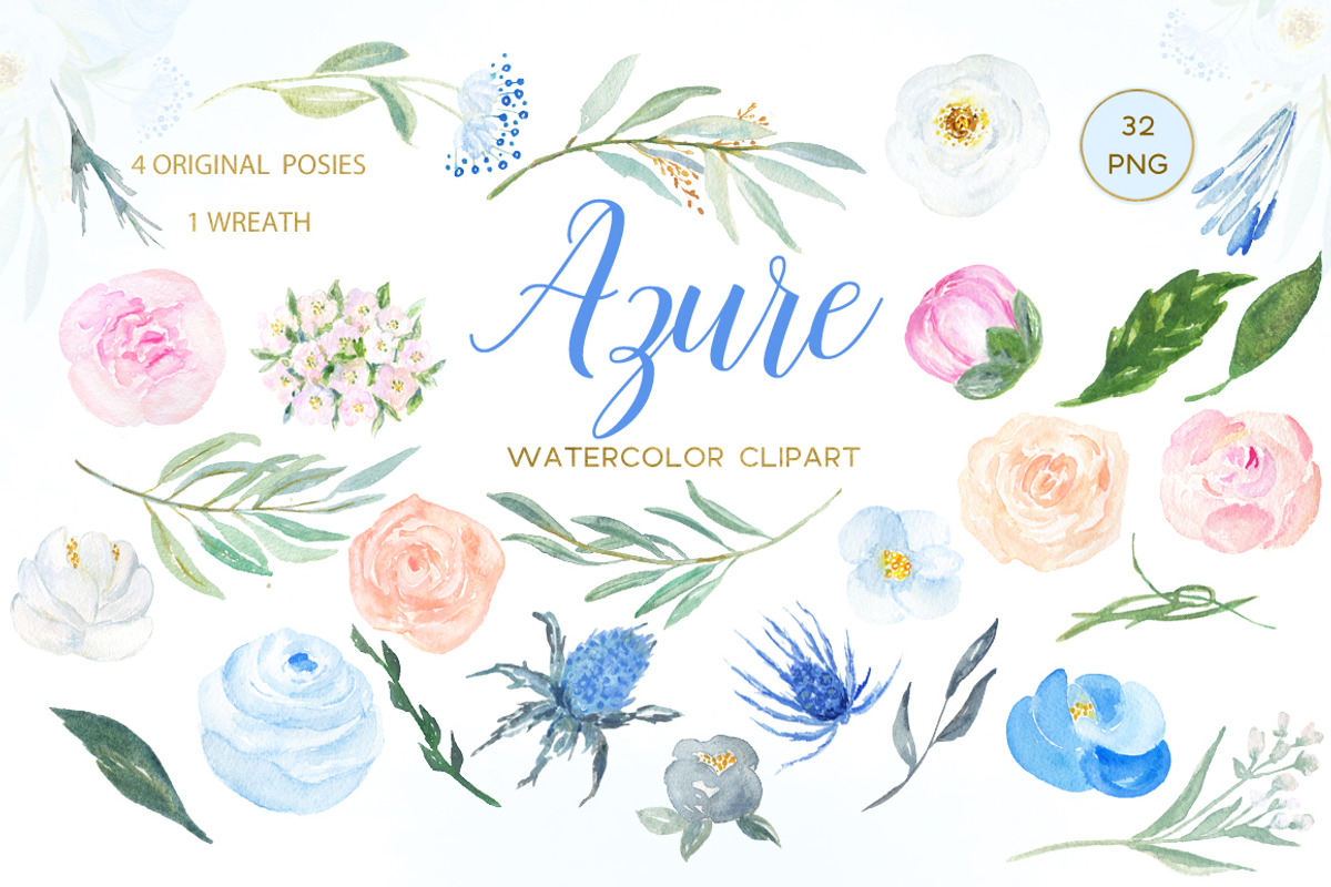 Azure Blue, Peach & Rose clipart, an Illustration by LABFcreations (Photo 3 of 4)
