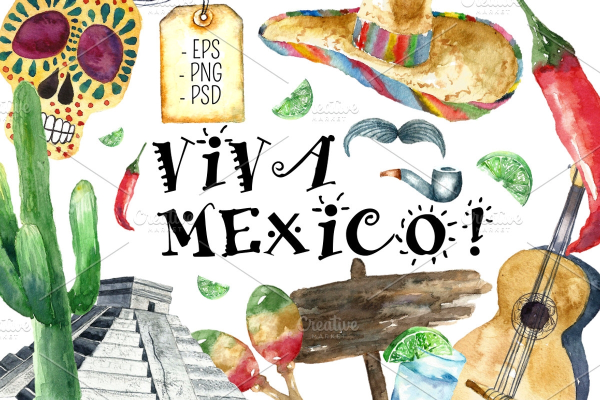 Watercolor set of Mexico., a Food Illustration by Vikeriya (Photo 1 of 5)