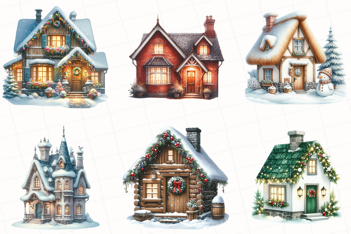 Watercolor Christmas House Clipart, an Illustration by OK Design (Photo 5 of 5)