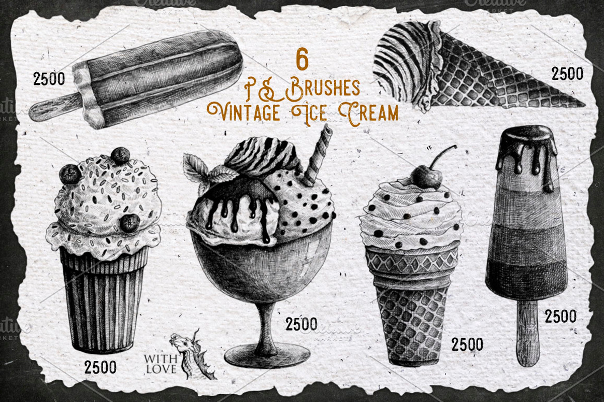 Vintage Ice Cream Ink Brushes, a Brush Add-On by Fluffy Unicorn (Photo 2 of 8)