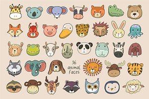 Funny Animal faces illustrations set, an Animal Illustration by GooseFrol