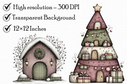 Whimsical Christmas House Clipart, an Illustration by Libby Wishes (Thumbnail 3 of 7)
