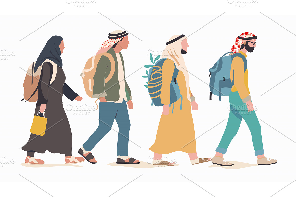 Middle Eastern travelers walking, a Person Illustration by Vectorstockersland