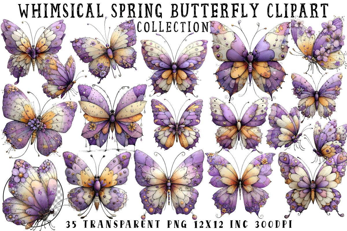 Whimsical Spring Butterfly Clipart, an Illustration by OK Design (Photo 1 of 6)