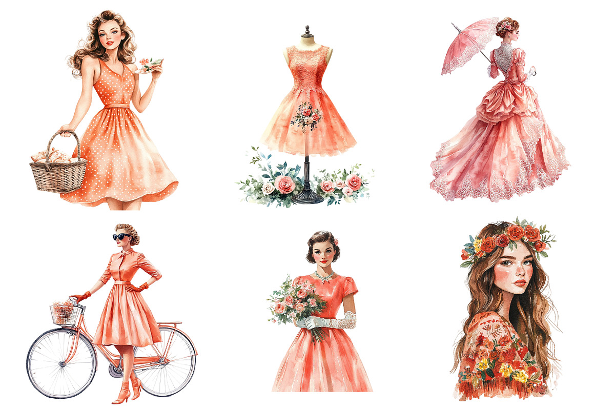 Coral Spring Vintage Woman Clipart, an Illustration by CreationArt (Photo 5 of 5)
