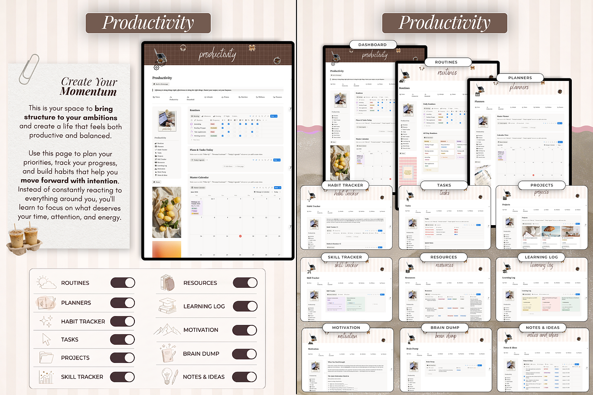 Notion Life Planner, Notion Template, a Branding & Logo Template by The Thrive Society (Photo 4 of 11)
