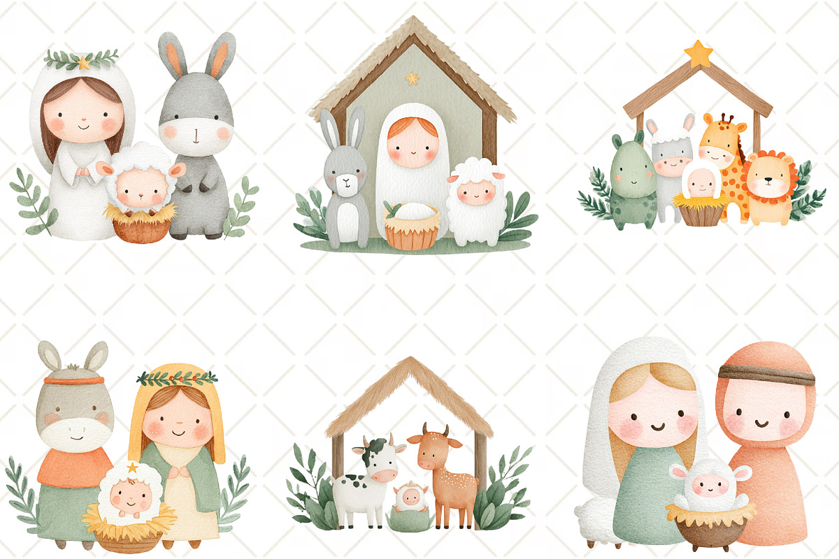 Christmas Nativity ClipArt Cute Anim, an Illustration by Black Bird Studio (Photo 5 of 6)