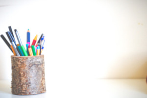 Pens and pencils on a desk