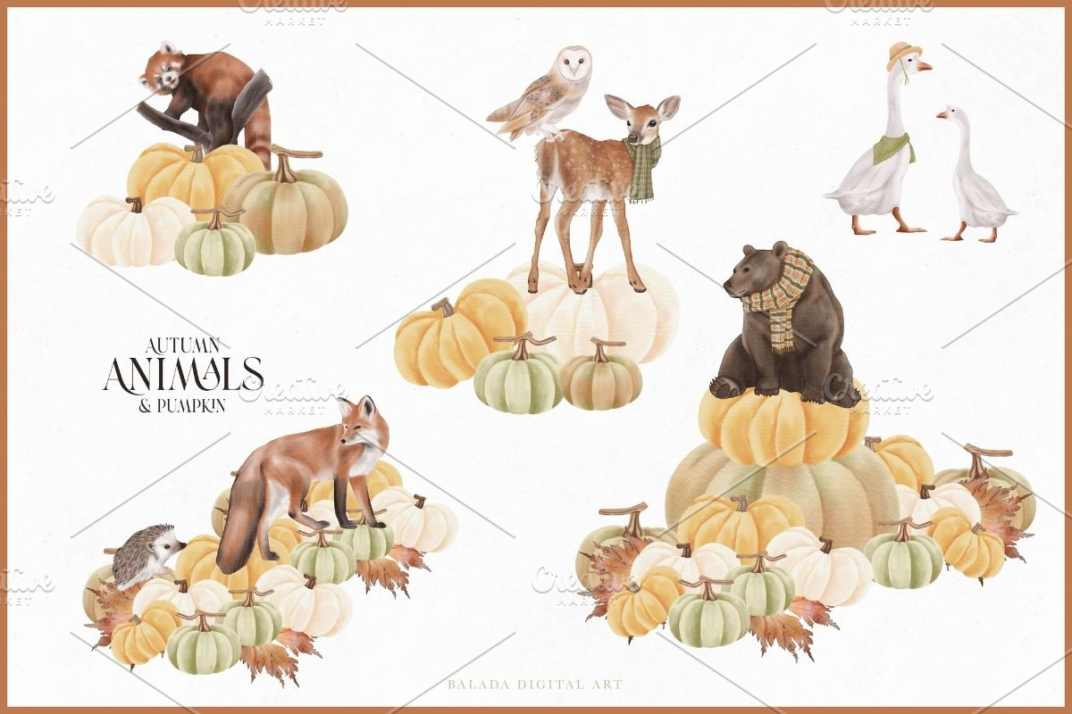 Autumn Animals & Pumpkin PNG, an Animal Illustration by Balada Digital Art (Photo 2 of 5)
