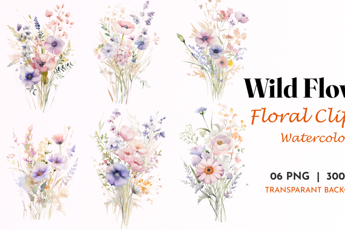 Wild Flowers-Floral Clipart Graphic, a Decorative Illustration by BoudaTemplate (Photo 1 of 3)