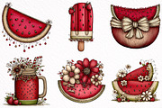 Whimsical Boho Watermelon Clipart, an Illustration by DreamArtGraphic (Thumbnail 4 of 8)