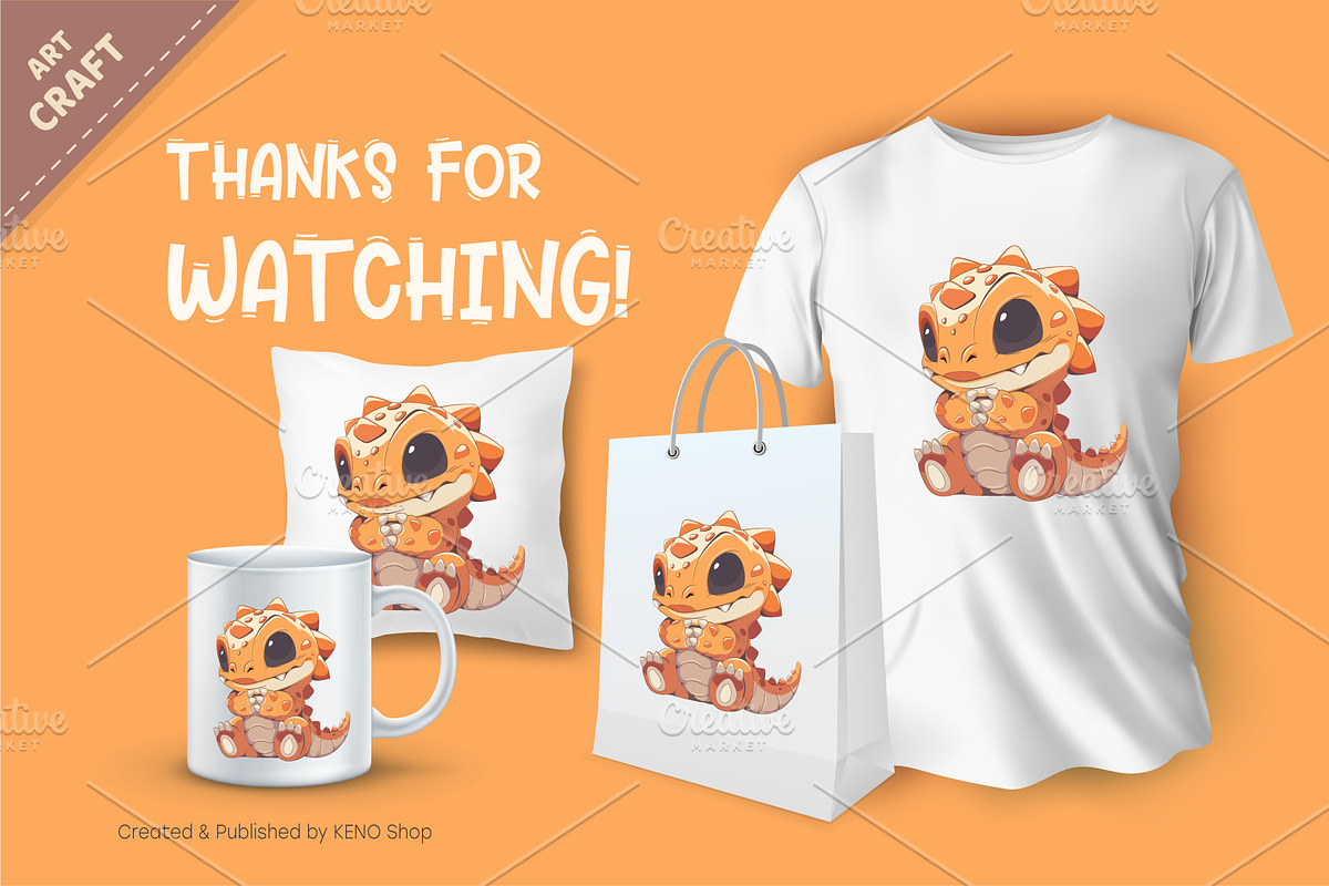 Cartoon yellow dino. T-Shirt, PNG, an Animal Illustration by KENO Mascots (Photo 3 of 4)