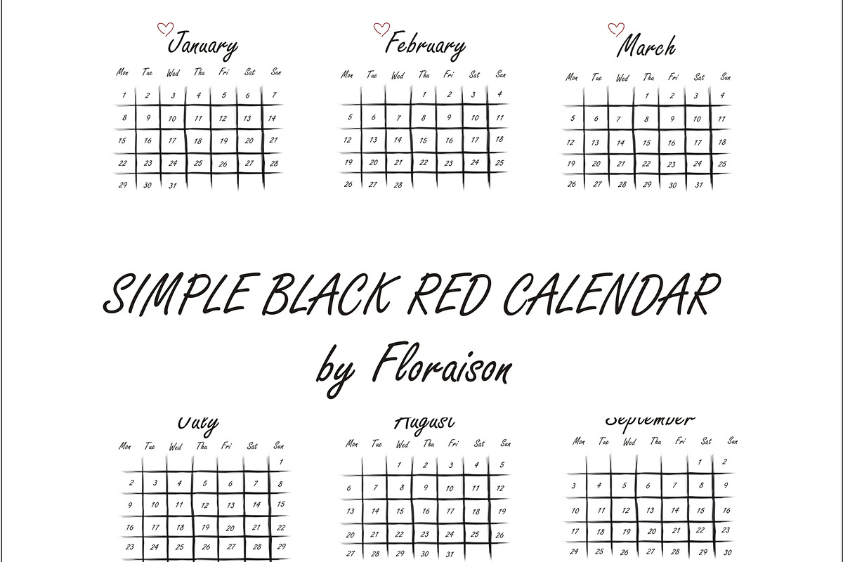 Black Red Calendar, a Stationery Template by byfloraison (Photo 2 of 2)