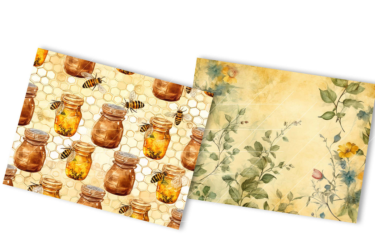 Neutral Bees Junk Journal Paper, a Background Graphic by BusyDaydesign